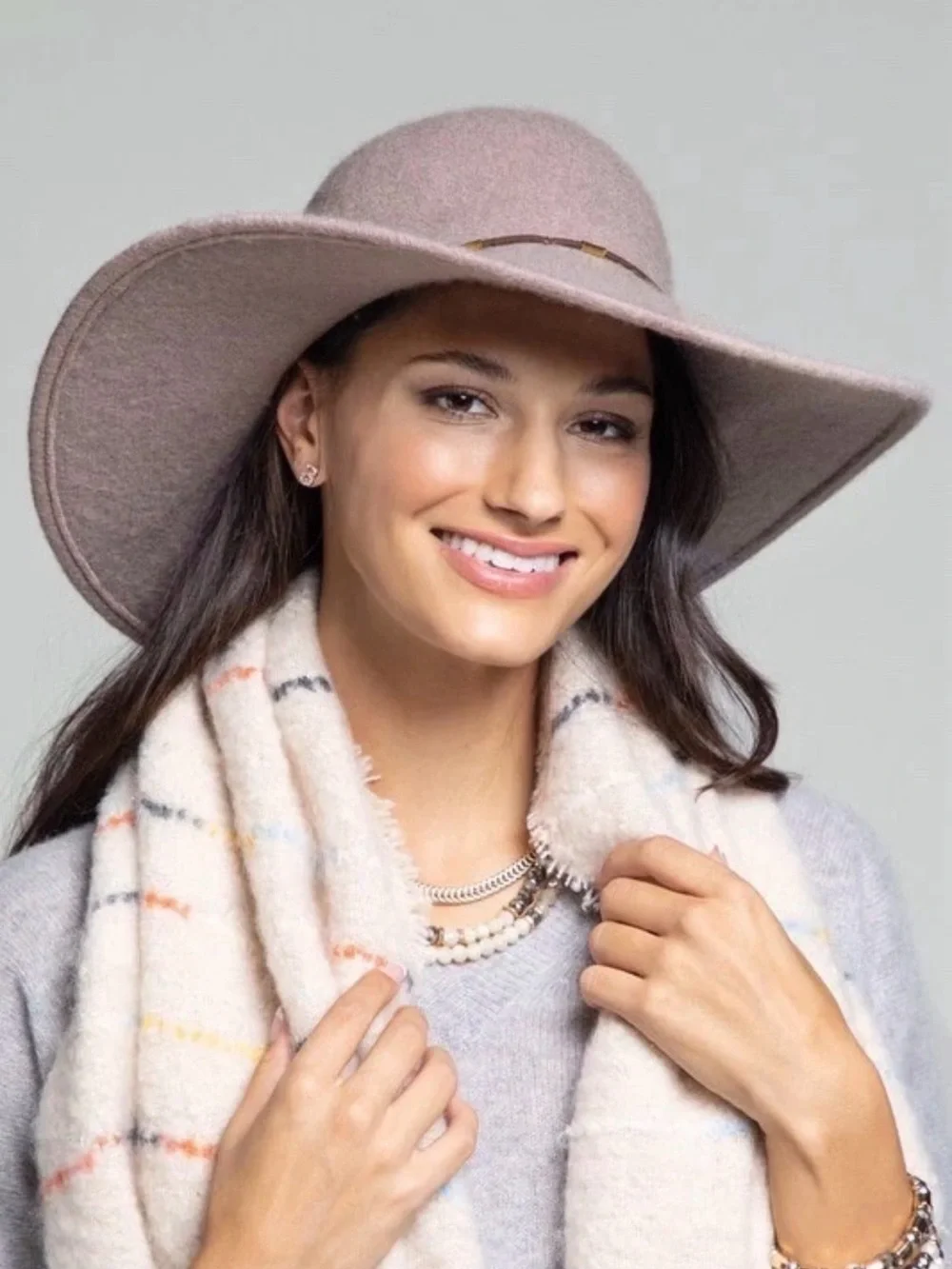 Wool Wide-Brim Fedora Hat in Dusty Rose